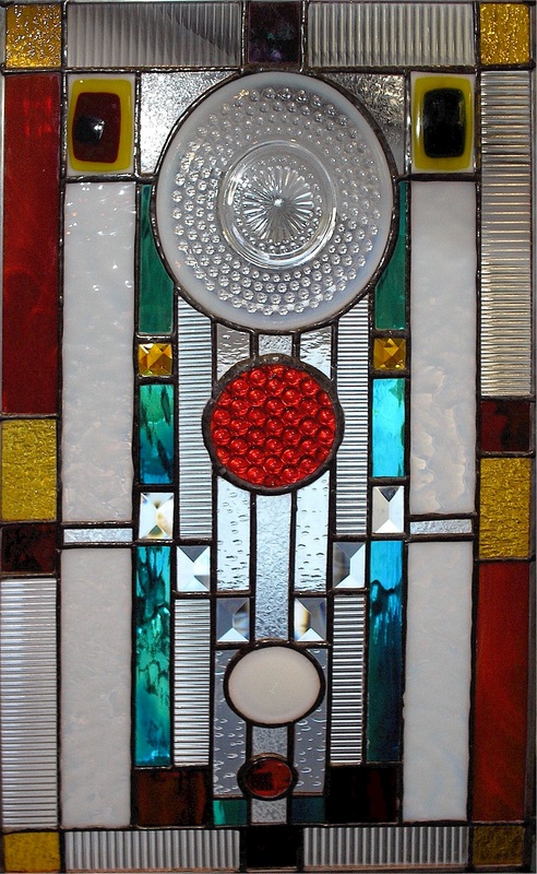 Picture of stained glass plate panel with antique truck tail-light
